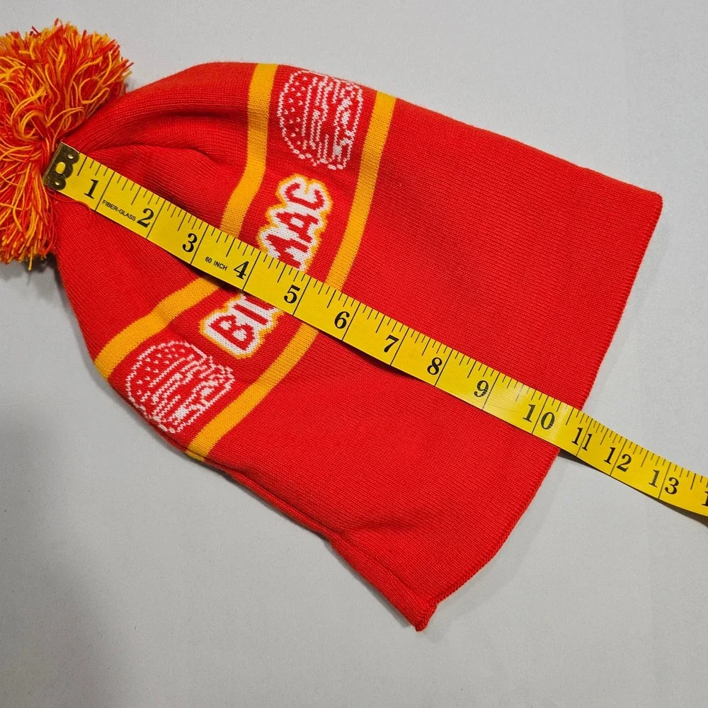McDonalds Beanie Hat Unisex OS Red Big Mac Burger Pom Pom Knit Novelty Graphic
